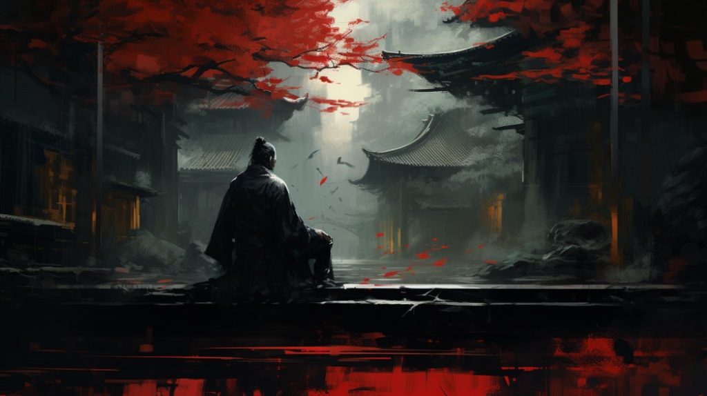Japanese Ronin sitting in the temple Embracing self-reflection for continuous improvement with Hansei